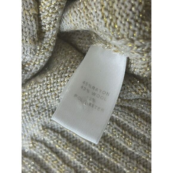 St. John Knitted Button Down Wool Beige Gold Metallic Sweater Cardigan Sz M - Picture 7 of 8